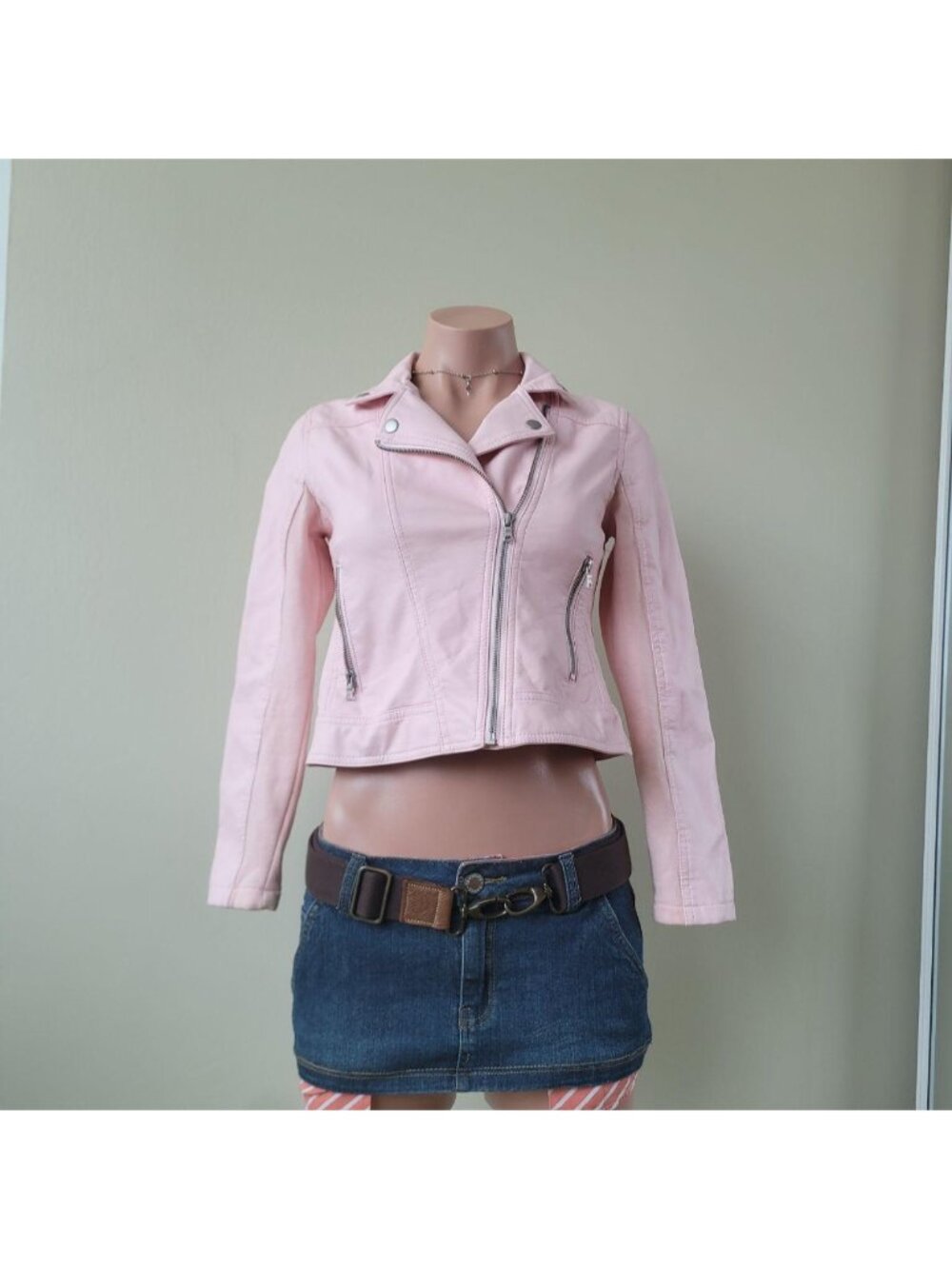Justice Baby Pink Cropped Faux Leather Moto Rider Jacket (Junior 12)
